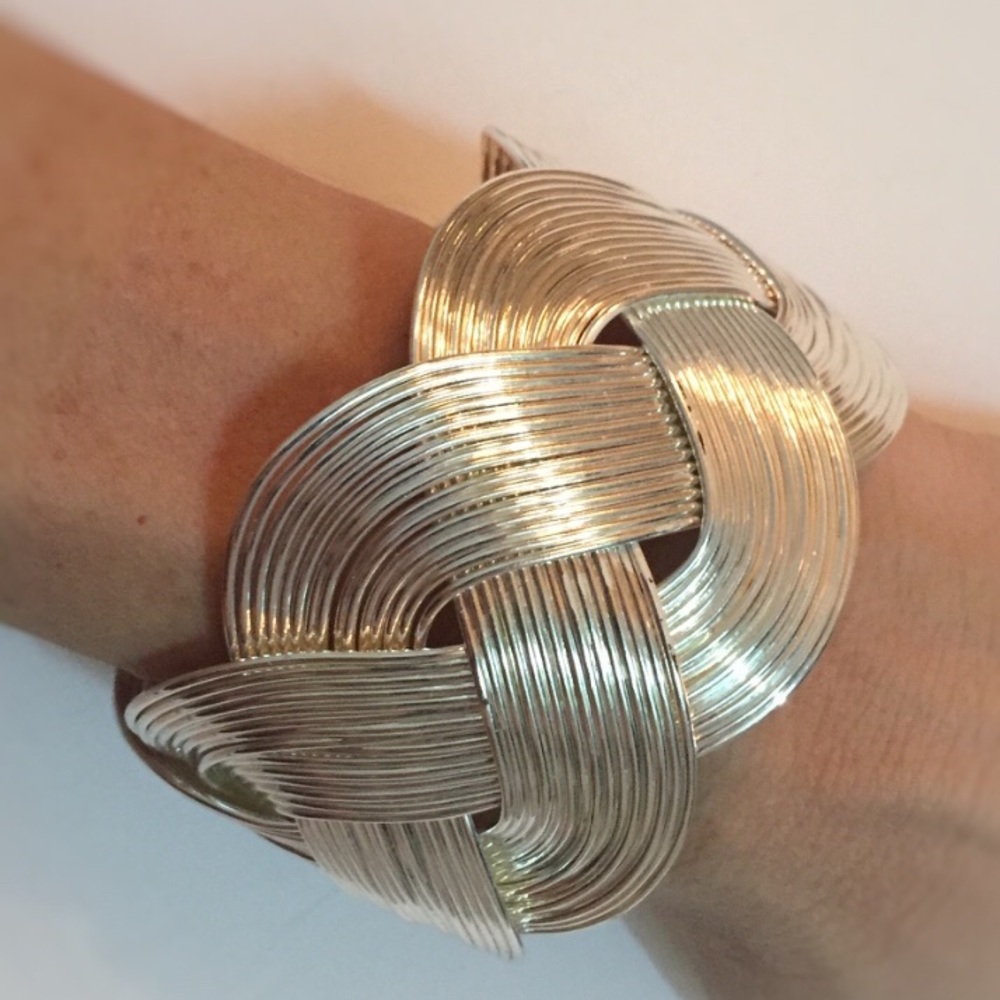 Cuff  Bracelet - Silver Colored Braided